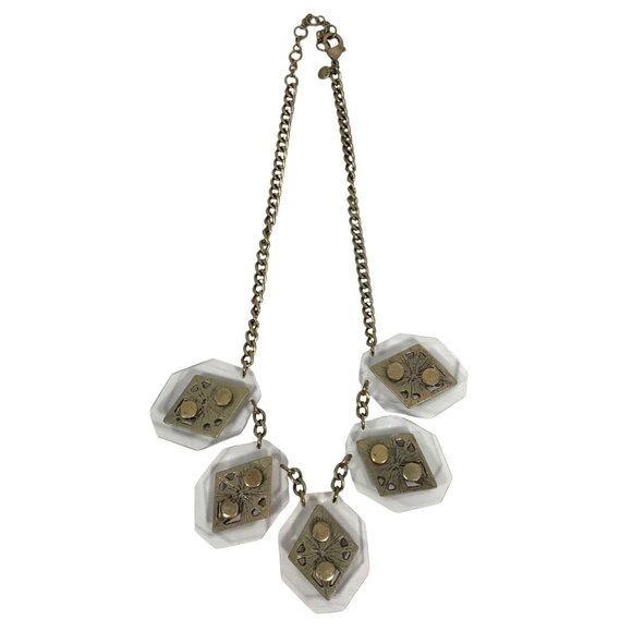 J.Crew Statement Bib Necklace Clear Rhinestone & Orange Lucite Crystal Choker - Picture 6 of 8